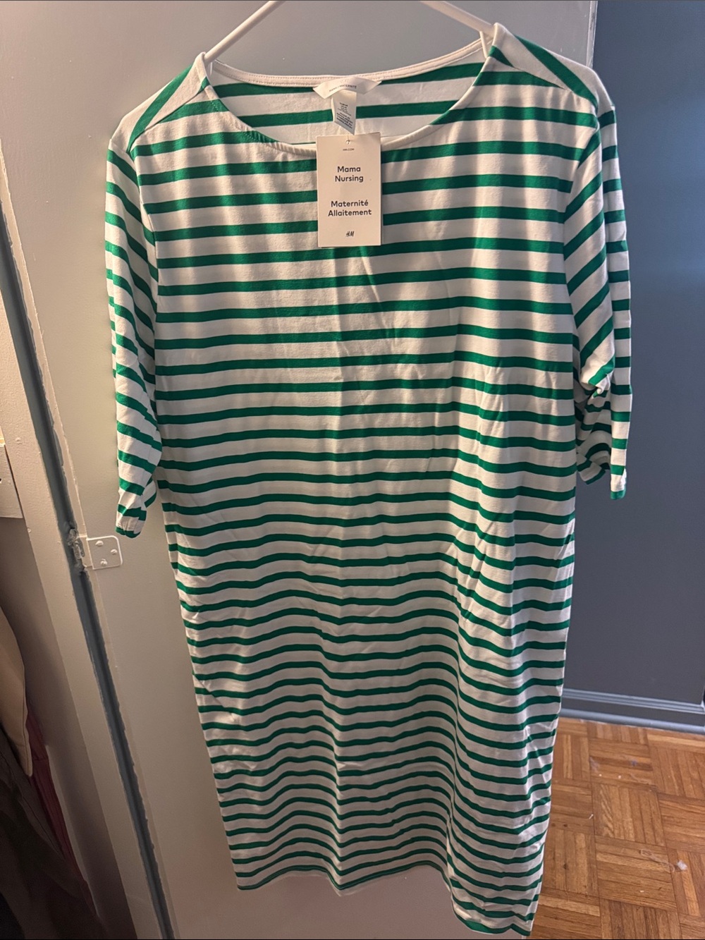 H&M White and Green Striped Maternity /Nursing Dress